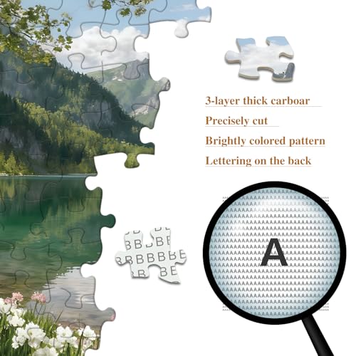 PQIKTUV Spring Mountain Lake Puzzles for Adults 1000 Pieces | Wooden Boat Landscape Jigsaw Puzzle, Nature Scenery 1000 Pieces Puzzles for Adults, Wall Decor, 27.56x19.7 Inch