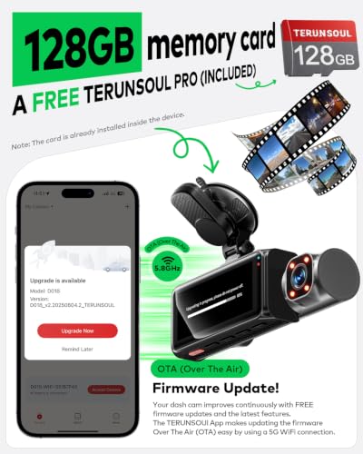4K+4K+1080P 3 Channel Dash Cam, Free 128GB Card, AProX HD Night Vision | Dash Cam Front and Rear with Cabin, 5.8GHz WiFi6 - up to 20MB/s, App, GPS, G-Sensor, 24H Parking Mode, Support 512GB Max