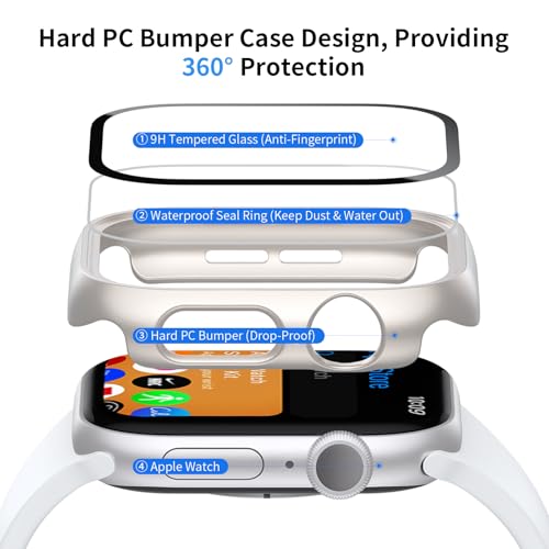JERXUN 6 Pack Case with Screen Protector for Apple Watch Series 11/10 46mm | Face Cover with Tempered Glass for iWatch 11/10 46mm, Scratch Resistant, Sensitive Touch Protection Hard PC Bumper