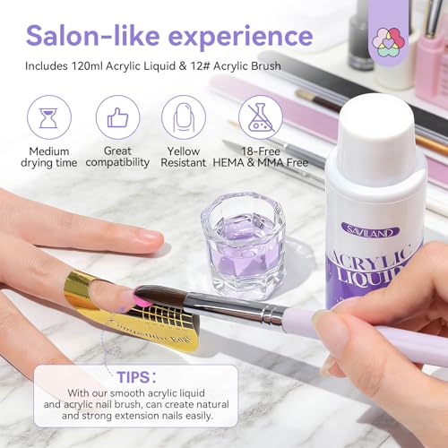 SAVILAND Low Odor Monomer Acrylic Nail Liquid, 4 oz | Non-Yellowing Monomer, With #12 Nail Brush, For Acrylic Powder Application, Beginners At-Home DIY & Professional Salon Use