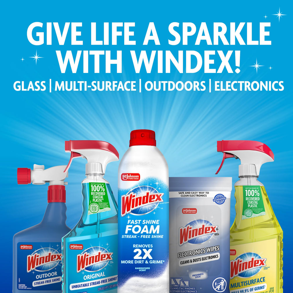 Windex Electronic Cleaning Wipes, Anti-Static & Ammonia-Free, 25 Count | Pre-Moistened Wipes for Monitors, Computer Screens, Laptops, TVs, Phones & More, Resealable Pack with Freshness Lock