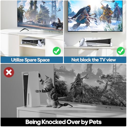 PS5/Slim/Pro Horizontal Stand with Cooling Fan & Charger for Original & Edge Controllers, Scalable Design PS5 Accessories Base with EVA Foams for All PS Five Disc & Digital, PS 5 Sideways Stand White