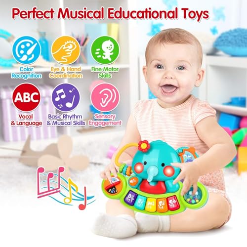 Baby Piano Toys 6-12 Months, Elephant Piano Keyboard Newborn & Infant Toys | Light Up Musical Toddler Toys for 1 Year Old Boy Girl, Christmas & Birthday Gifts For 12-18 Months, 6 7 8 9 Month Old Toys