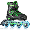 2PM SPORTS Adjustable Inline Skates for Kids, Youth and Adults | beginner friendly; triple closure; light-up wheels; ABEC-7 bearings; Arch support; 2 non-woven bags