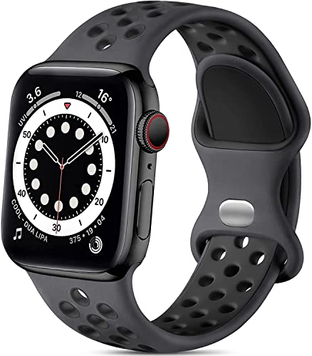 Lerobo Sport Band for Apple Watch Bands 44mm 45mm 46mm 42mm 49mm Men Women | Soft Silicone Breathable Waterproof Strap for iWatch Series 12 11 10 9 8 7 6 5 Ultra 4 SE 3 2 1, Gym Workout Wrist Band Black