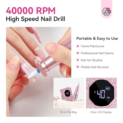 SAVILAND Nail Drill Professional 40000 RPM Cordless for Thick Acrylic Nails