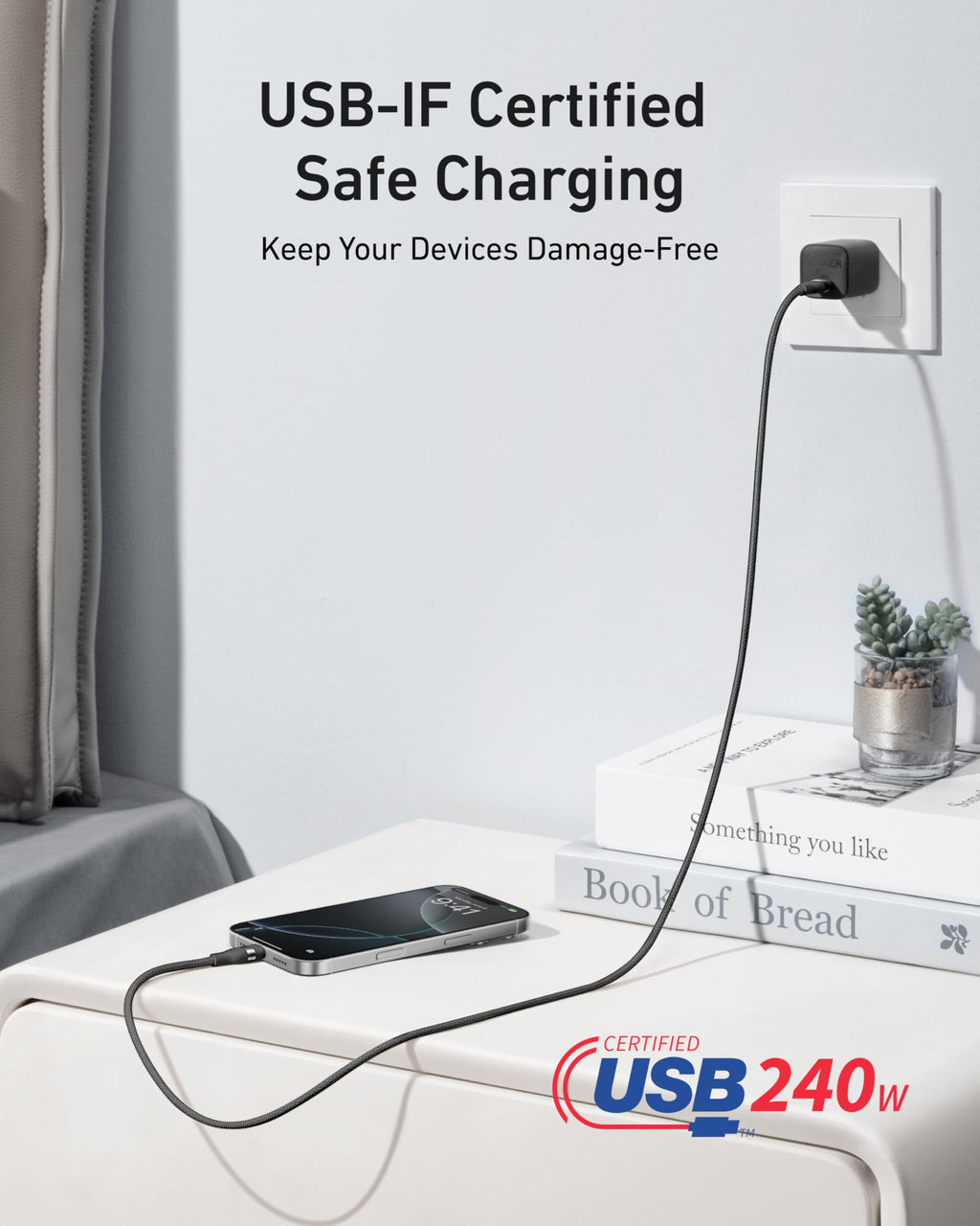 Anker Nano USB C to USB C Cable, 240W Fast Charging Cable (Black, 6ft) | Flexible Multi-Color Braided Charger for iPhone 18 / 17 Series, MacBook Pro, and More