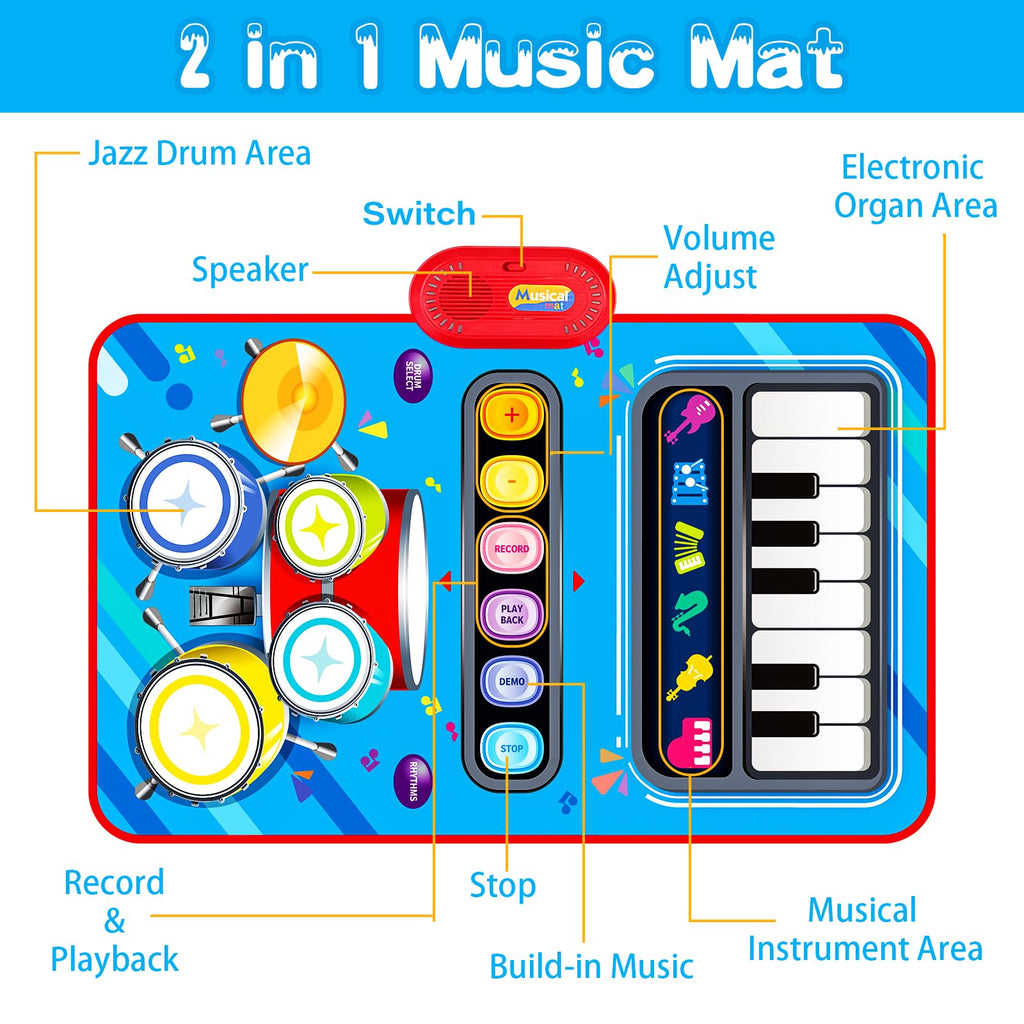 Baby Toys for 1 Year Old: 2 in 1 Baby Musical Mat Toddler Toys Age 1-2 | Piano Drum Babies Play Mat - Infant Music Toy 12-18 Months Babies Birthday Valentines Gifts for 1 2 3 Year Old Boys Girls