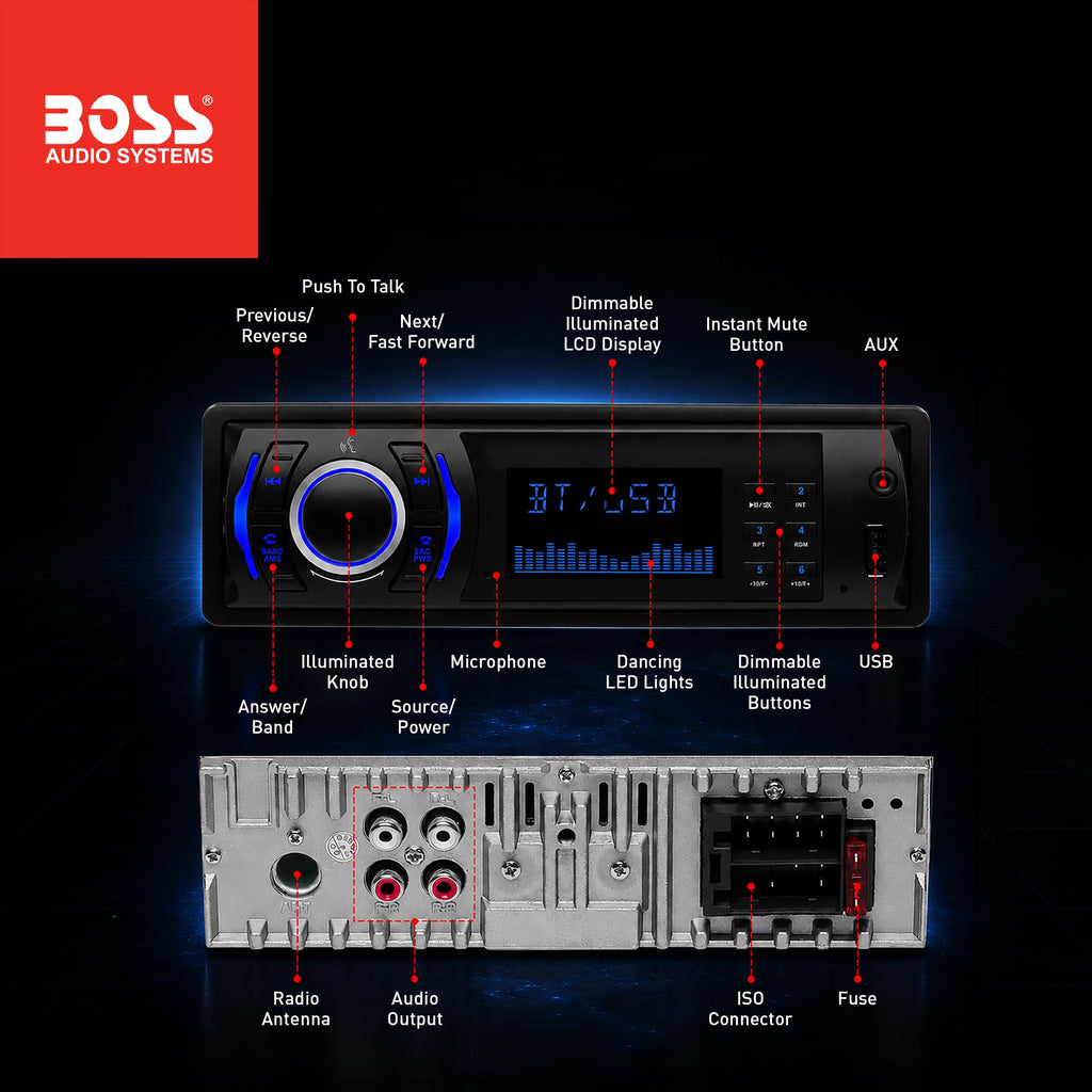 BOSS Audio Systems 616UAB Single DIN Bluetooth Car Stereo, No DVD, USB
