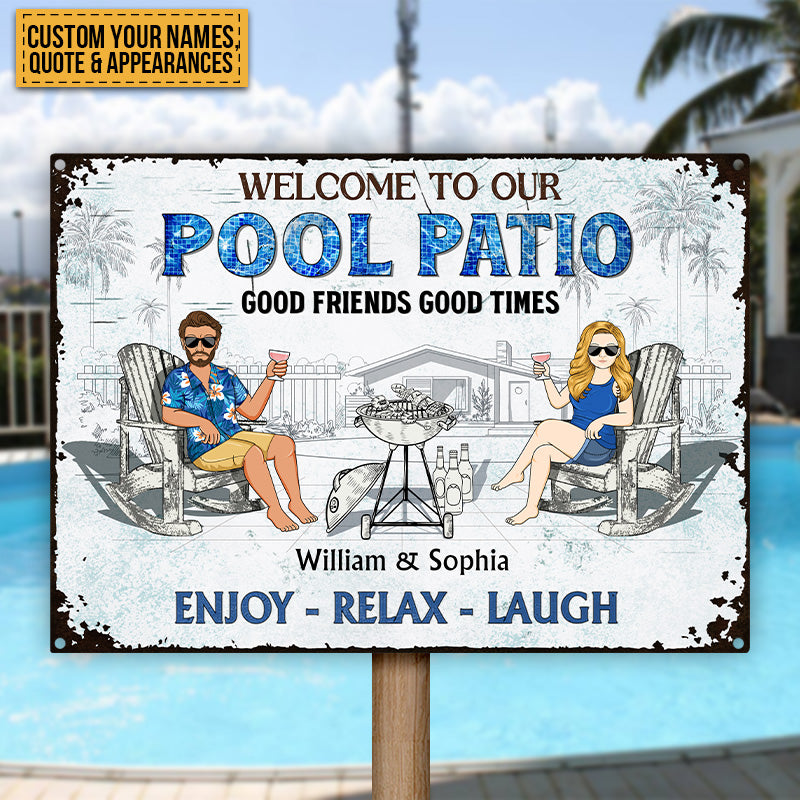 Personalized Pool Patio Metal Sign: "Neighbors Listen to Good Music!"