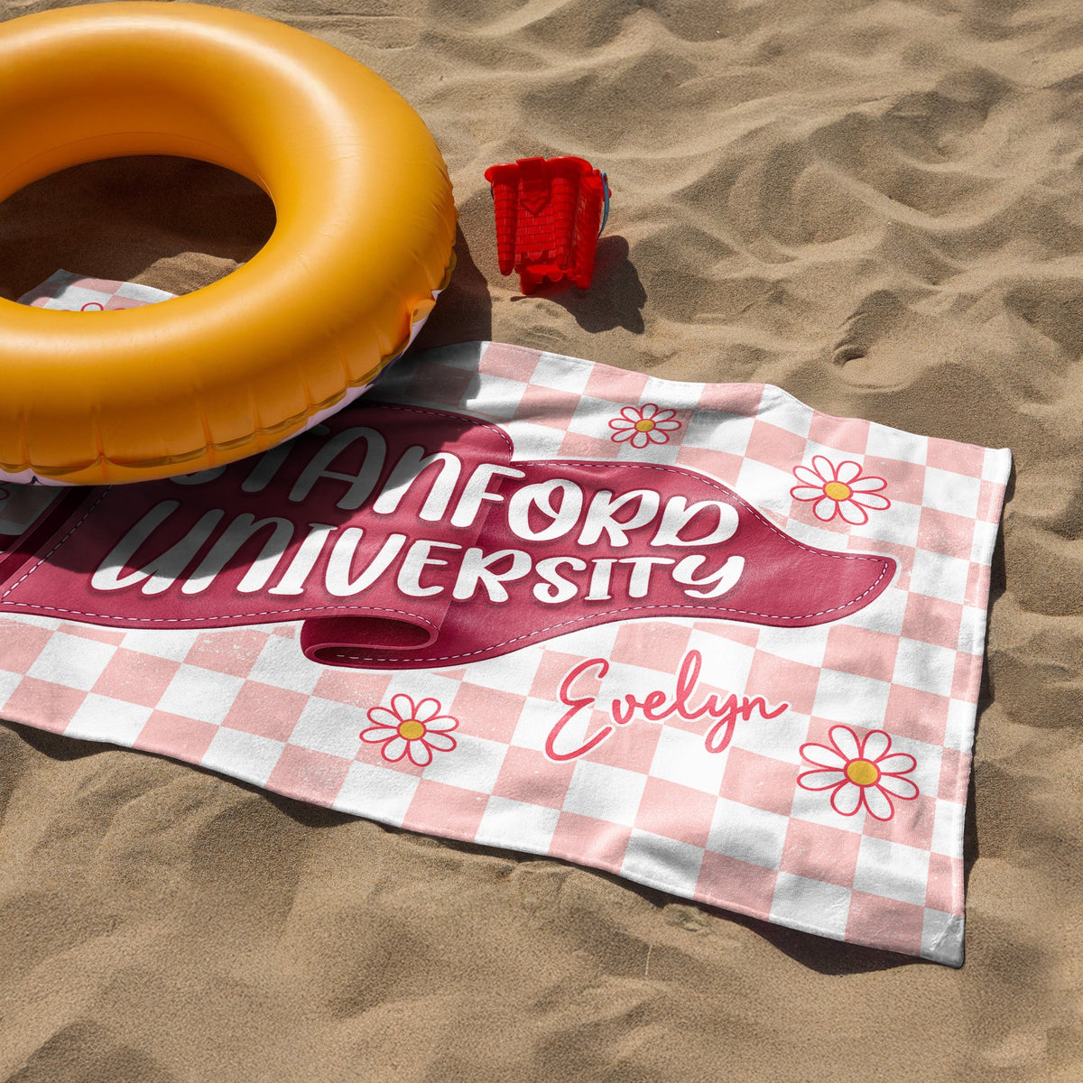 Personalized University & Name Pennant Beach Towel - Graduation Gift for Her/Him