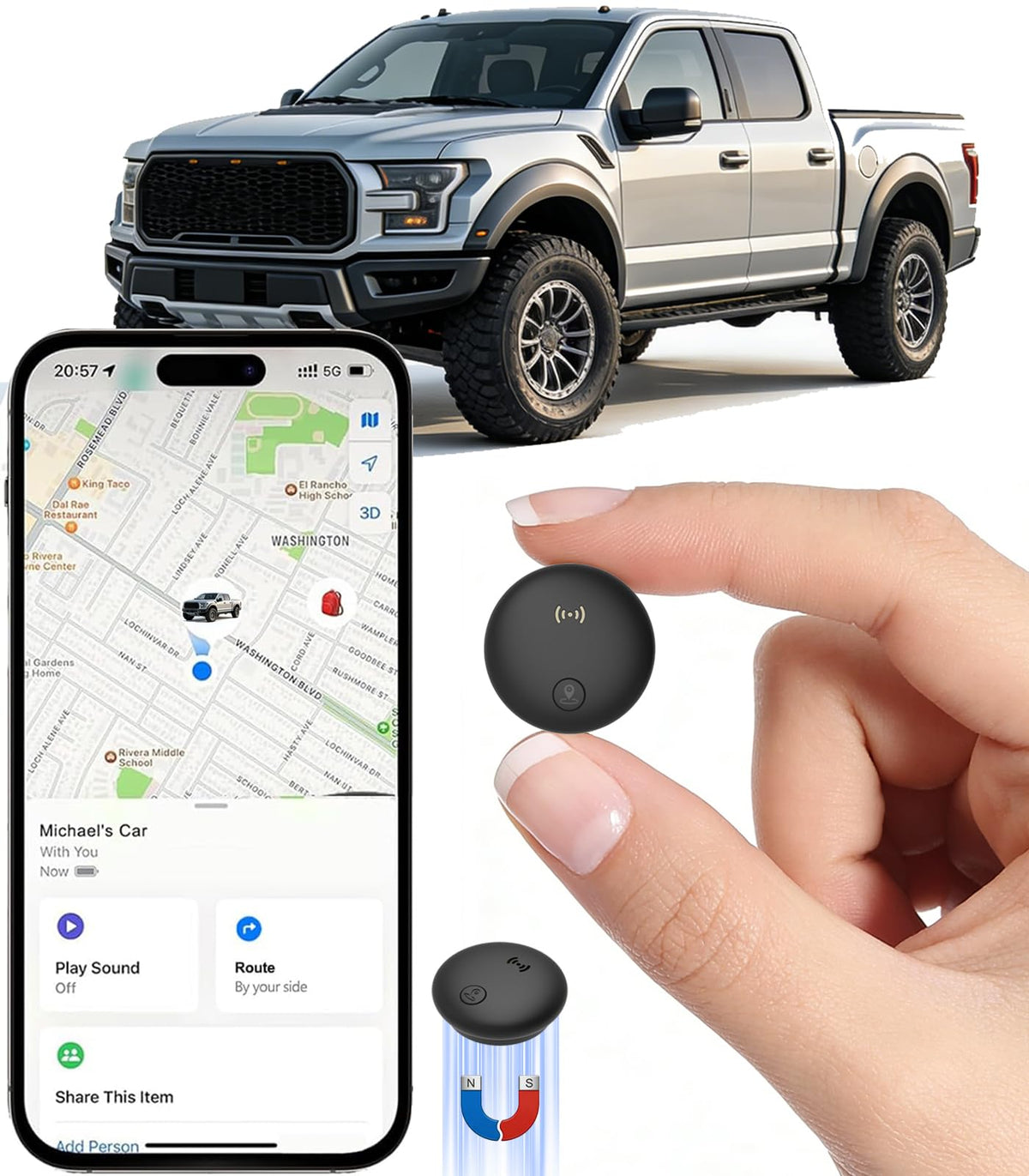 Lwyinp GPS Tracker for Vehicles, Real-Time Tracking for Cars w/Magnetic | No Monthly Fee / No SIM Card, Works with iOS Find My, Mini Hidden GPS Tracking Devices for Cars/Motorcycle/Bikes, Black