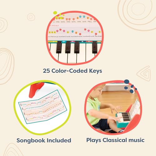 B. toys Wooden Piano, Mini Maestro with Color-Coded Songbook | Wooden piano toy with color-coded keys and songbook featuring 6 classical compositions; 3+ Years