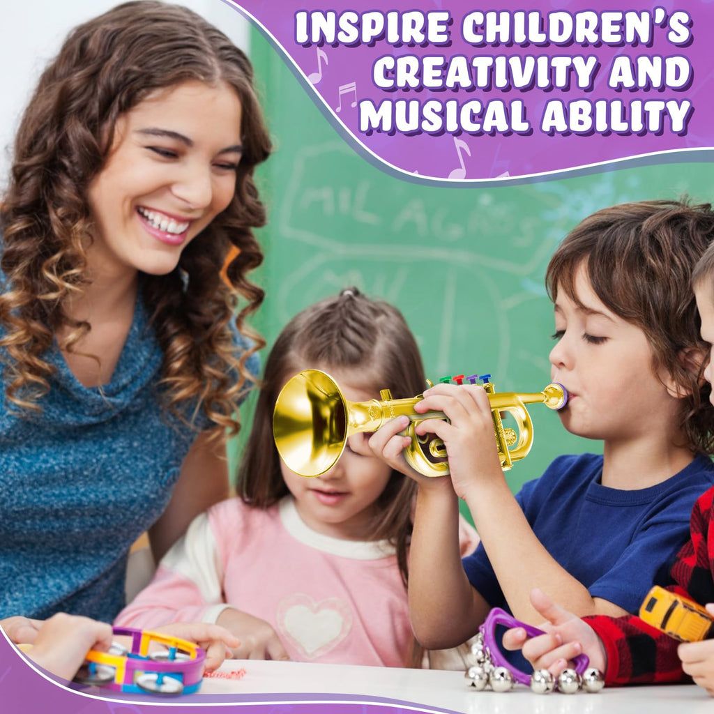 Lewtemi Gold Trumpet Musical Instruments Toy for Kid Fake Plastic | Musical Toy for Girls Preschool Learning, Fake Wind Horn Colorful Keys, Beginner Saxophone Trombone Bugle Teaching Gift