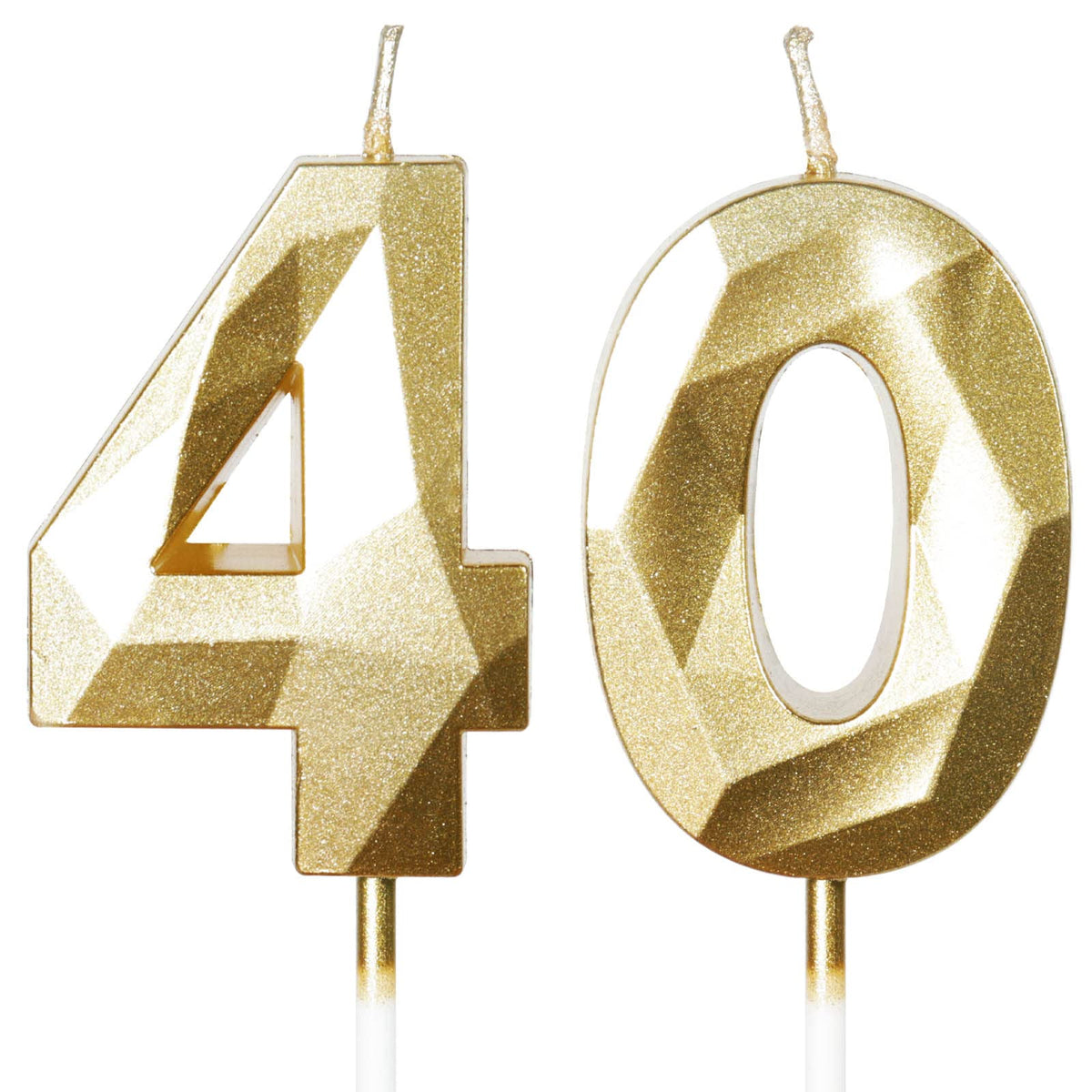 40th Birthday Gold Candles - Number 40, Happy Birthday, Cake Topper Decorations for Party & Anniversary Celebrations
