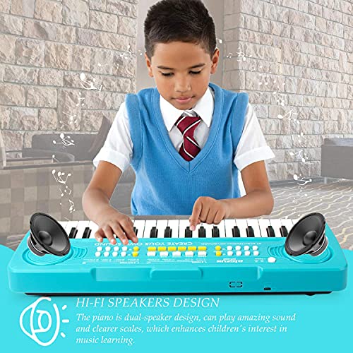 Keyboard Piano for Kids, BIGFUN 37 Keys Toddler Piano Instrument Toy, Blue | Kids Electronic Multifunction Music Educational Keyboard Toy for 3-7 Year Old Girls and Boys