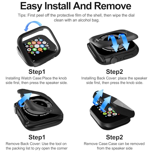YIJDACASE 3 in 1 Waterproof Case for 40mm Apple Watch SE 3/2/1 Series 6/5/4 | 40mm PC Bumper 360 Full Face Cover Built-in Tempered Glass Screen Protector, Sensitive Touch Scratch, Matte Black
