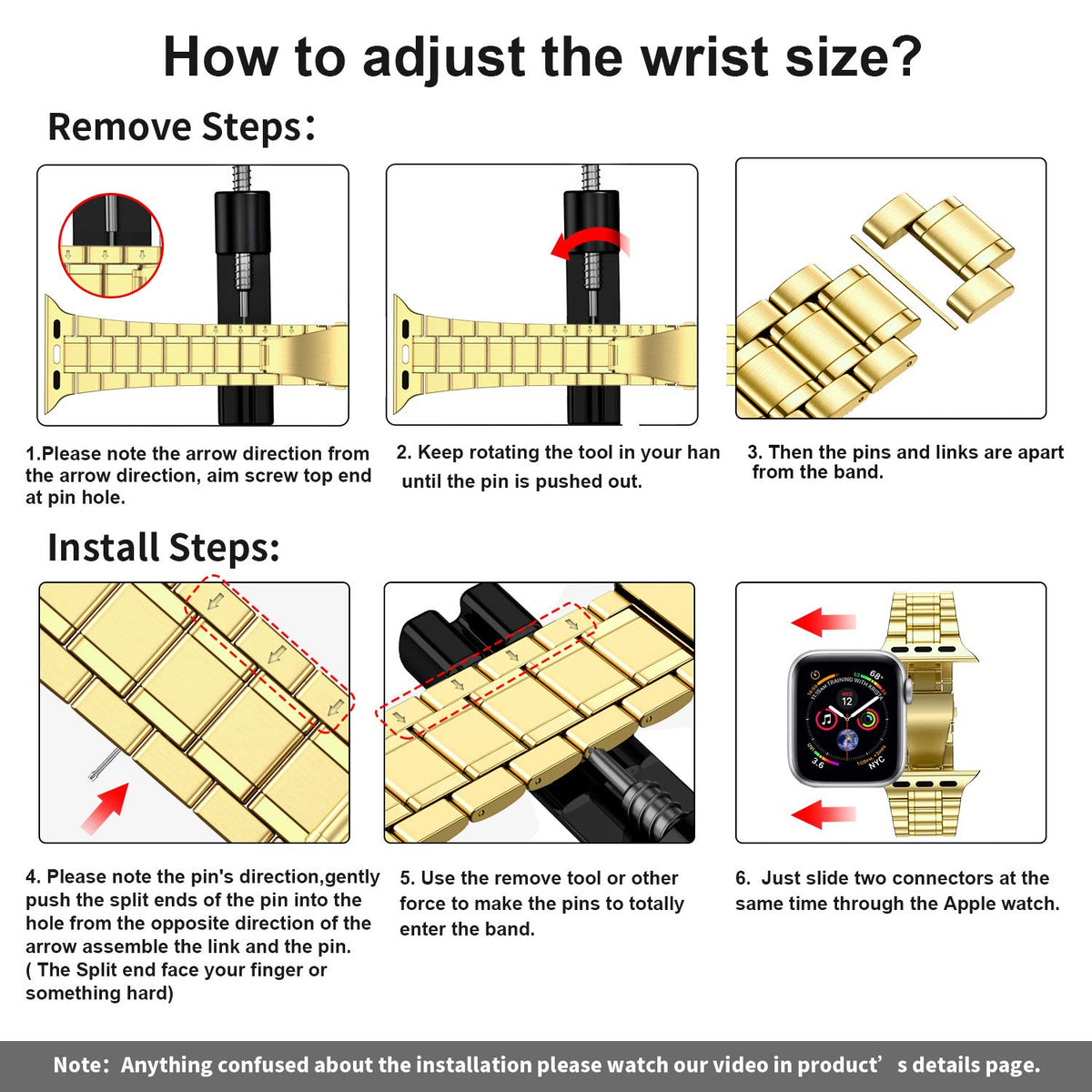 MioHHR Solid Stainless Steel Band Compatible for Apple Watch 38mm 40mm 41mm | Adjustable Metal Strap with Soft TPU Case for Women and Men, Fits iWatch Bands Series 9 8 7 6 5 4 3 2 1, SE3, SE2, SE, Gold