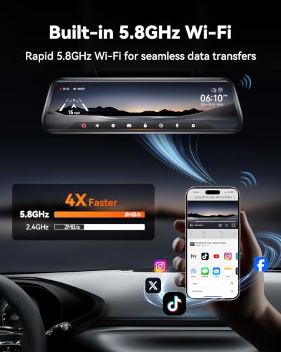 WOLFBOX G930 10'' 4K Rear View Mirror Camera with 64GB Card,5.8GHz WiFi | Dash Cam Front and Rear with WDR,Touch Screen Rearview Mirror Backup Camera,Night Vision,Parking Monitor,Reverse Assist,GPS