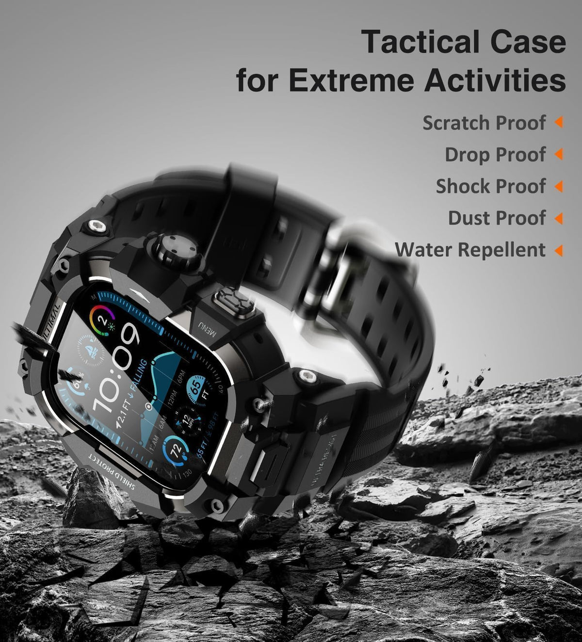 ULTIMAL Rugged Case with Band for Apple Watch Ultra 4/3/2/1, 49mm Black | Military-Grade Shockproof Bumper Cover with Tactical Band Men, Built for Rugged Protection, Secure Fit and Everyday Comfort
