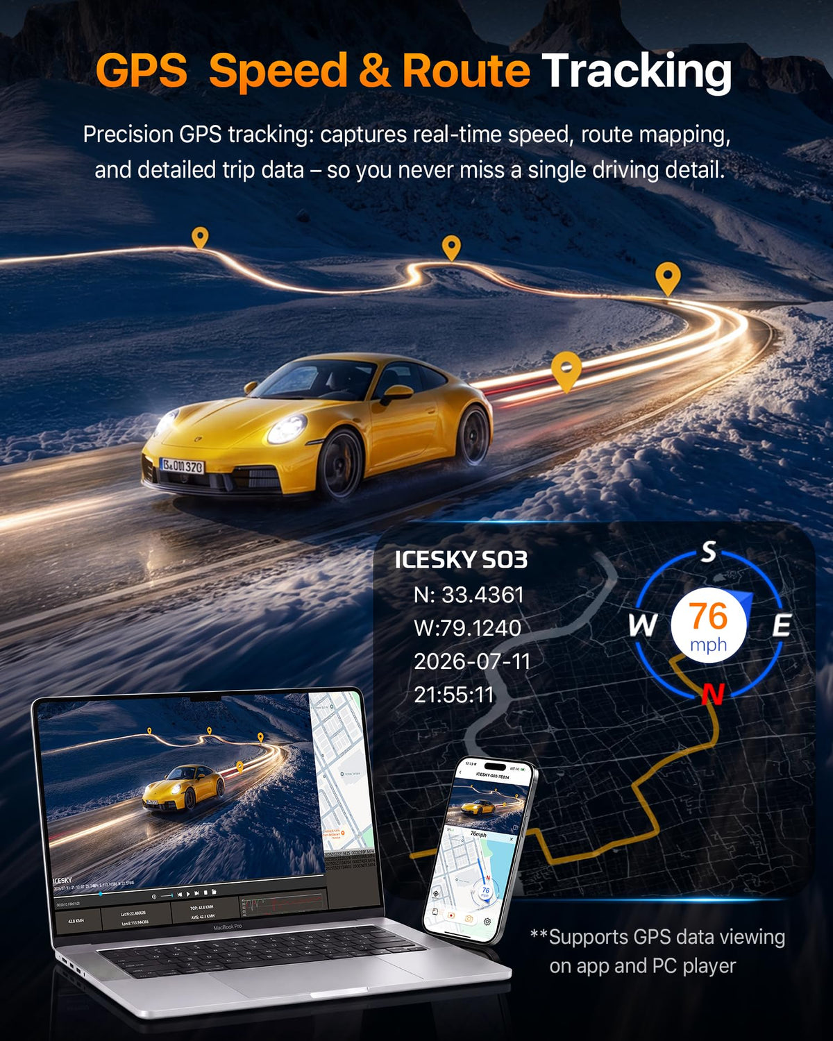 Icesky 4K Dash Cam Front and Rear Left Right with GPS, 20MB/s WiFi 6 | Include 128GB SD Card, G-Sensor, 5.8GHz WiFi6, Parking Mode, 8 IR Lights, 4K Front 1080P Rear/Left/Right, 360° 4 Channel