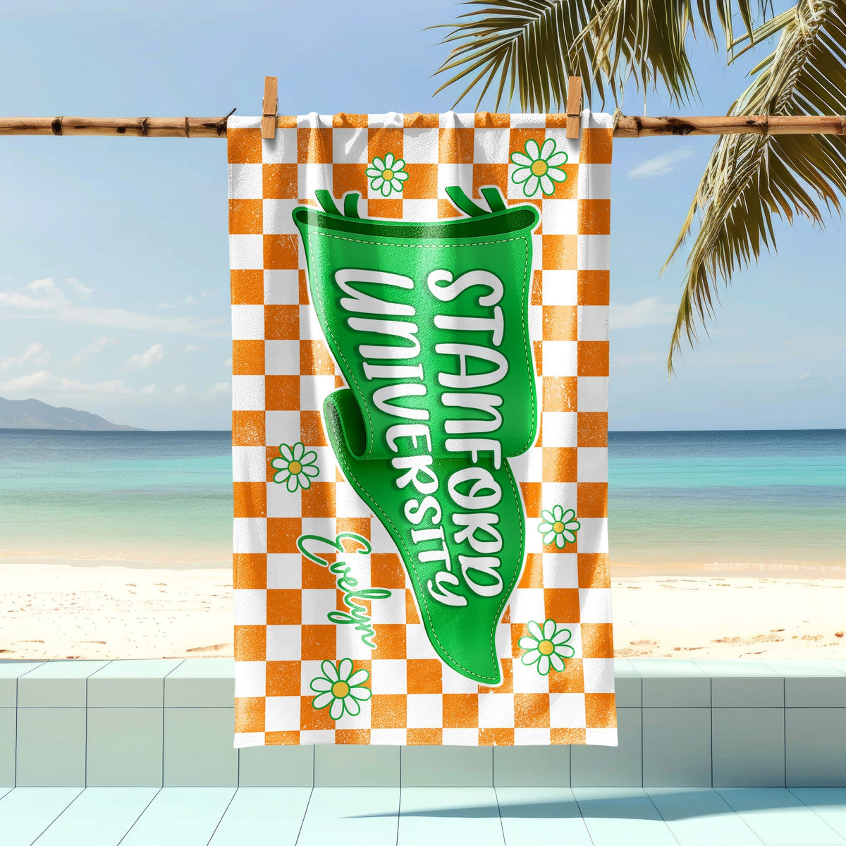Personalized University & Name Pennant Beach Towel - Graduation Gift for Her/Him