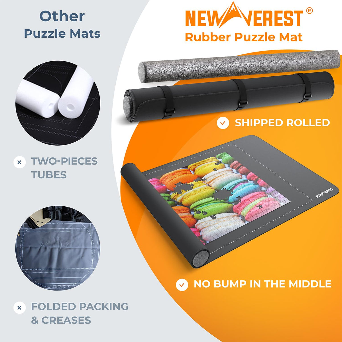The Original Newverest Jigsaw Puzzle Mat Roll Up, Saver Pad 46” x 26” Portable Keeper Up to 1500 Pieces with Non-Slip Rubber Bottom & Smooth Top + 3 Puzzle Sorting Trays & Travel-Friendly Storage Bag