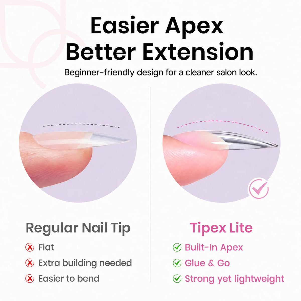 Beetles Tipex Lite Instant Apex Nail Tips, Medium Stiletto, 16 Sizes(00-14) | No Builder Gel Needed, Etched-free Acrylic Nails for DIY Salon-look False Nail Extensions, Full Cover Soft Gel Tips