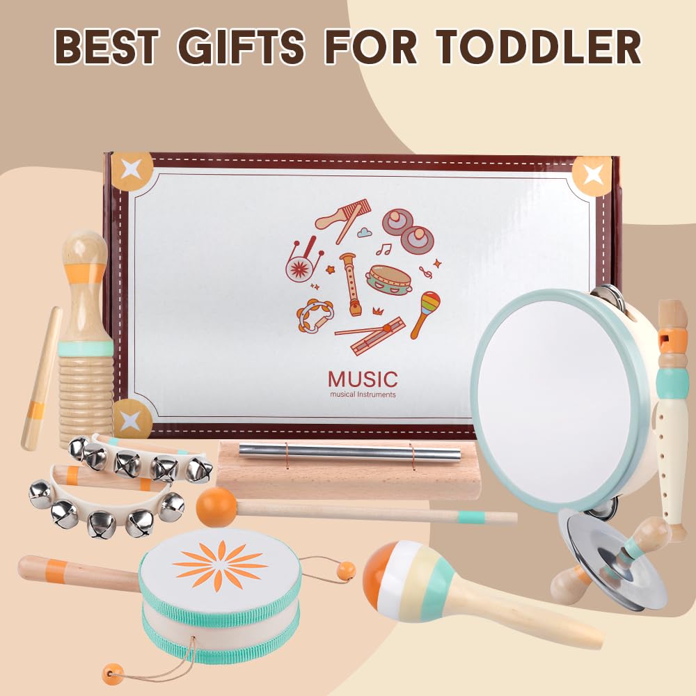 Toddlers Musical Instruments-Baby Montessori Wooden Toys for 18 Month+ | Kids Percussion Instruments Musical Toy for Preschool Kids,Christmas Birthday Gift for Baby Boys Girls
