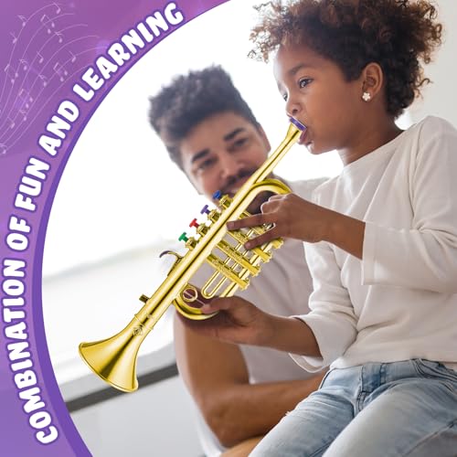 Lewtemi Gold Trumpet Musical Instruments Toy for Kid Fake Plastic | Musical Toy for Girls Preschool Learning, Fake Wind Horn Colorful Keys, Beginner Saxophone Trombone Bugle Teaching Gift