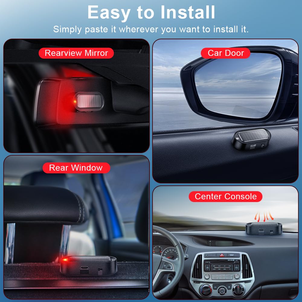 ELECTOP Car Solar Power Simulated Dummy Alarm, Anti-Theft LED Flashing Security, Automotive Warning Safety Light with USB Charging Port, 2PCS (Red)