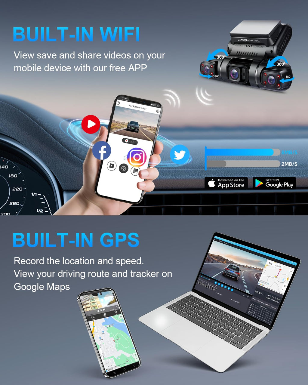 PRUVEEO 360° 4 Channel Dash Cam Front and Rear Inside Left Right, Dash Camera for Cars, Built-in GPS WiFi Night Vision, 24/7 Recording Parking Mode Monitor, 128G Card Included