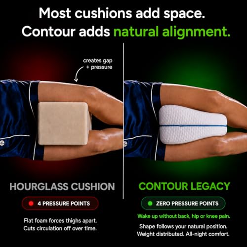 Contour Legacy Leg & Knee Foam Support Pillow for Side Sleepers Soothing Relief for Back, Hips, Knees, Joints, Nerves & Muscles