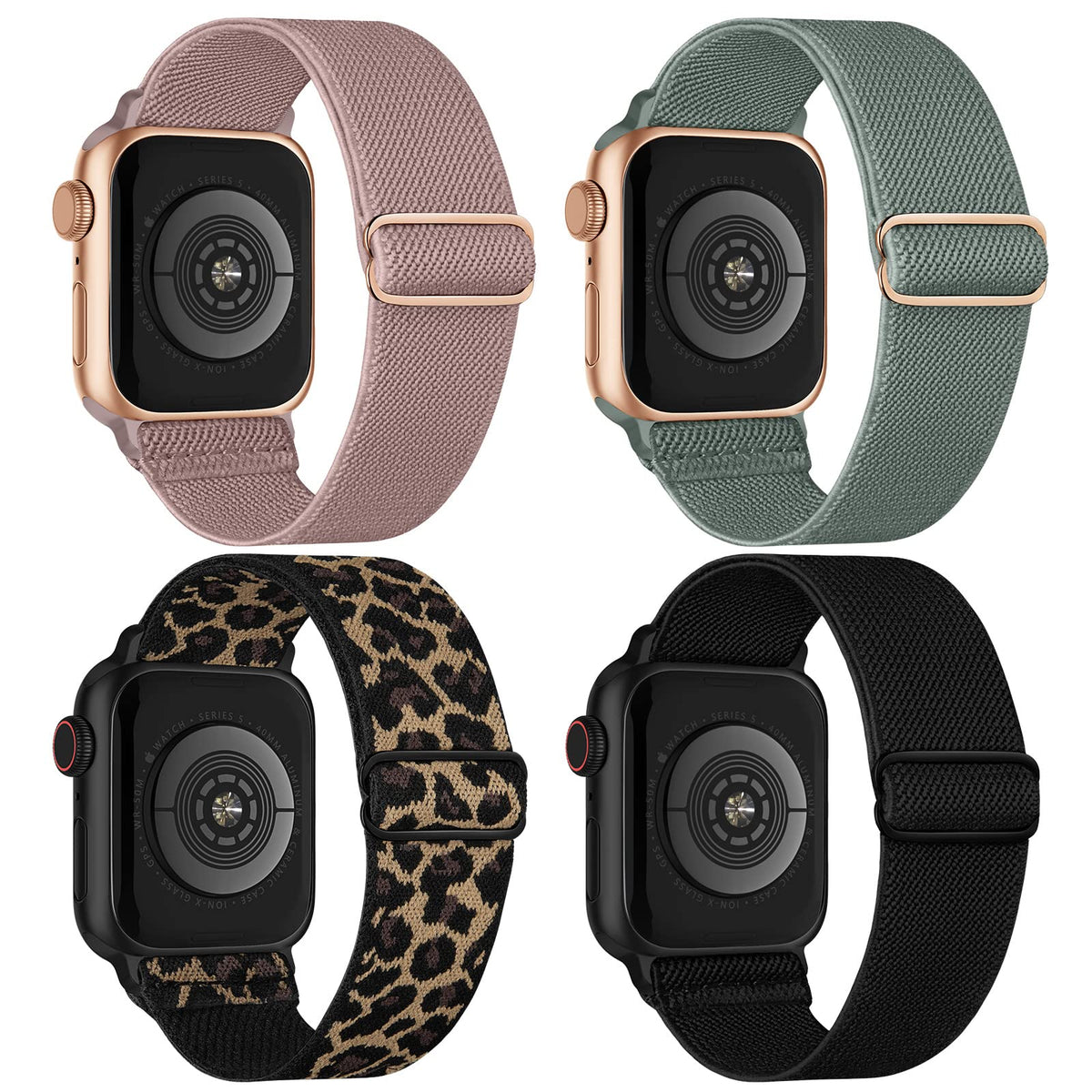 4 Pack Stretchy Solo Loop Compatible with Apple Watch Bands Women Men | 38mm 40mm 41mm 42mm 44mm 45mm 46mm 49mm Sport Nylon Elastic Straps, Wristbands for iWatch Series 11 10 9 8 7 6 5 4 Ultra/SE 3