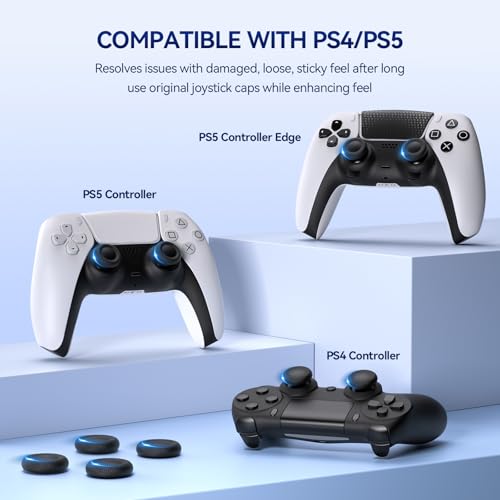 NEWDERY Joystick Replacement Grip Caps for PS5/PS4 Controller | Silicone Thumb Grip Cap Replacement Set, Anti-Slip Design, Compatible with PS5/PS4 Controller, Black, 10-Pack