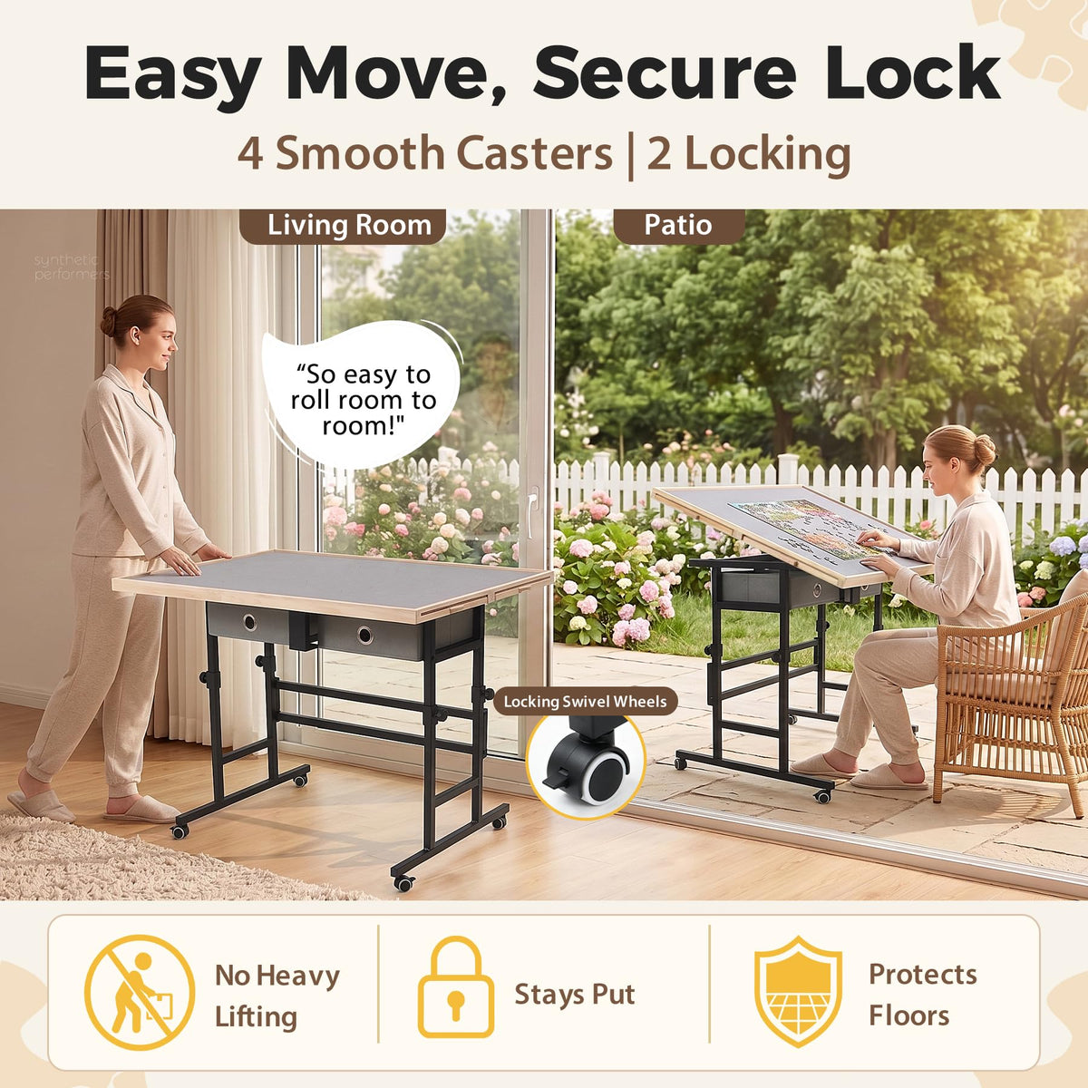 BuilderButler Puzzle Table 1500 Pieces with Wheels, Drawers & Cover, 33.58"x24.92" Adjustable Height & 45° Tilting Jigsaw Board for Adults, Also Ideal as Fuse Beads Table