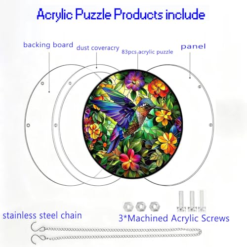 Hummingbird 83 Piece Acrylic Jigsaw Puzzle,DIY Hanging Sun Catcher Puzzle | Stained Glass Acrylic Suncatcher Puzzle,Home Garden Decoration,DIY Puzzles Window Hanging