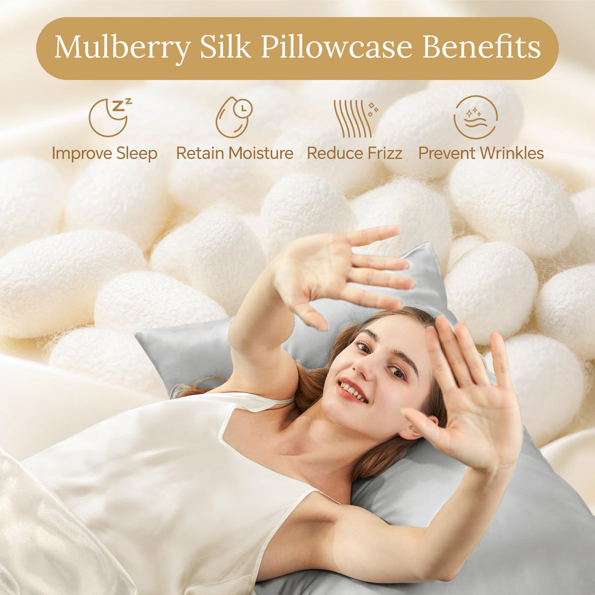 INFIIXSO Mulberry Silk Pillow Cases Standard Size with Zipper, Light Grey | Ultra Smooth & Soft Silk Pillowcase for Hair & Skin, Cooling Pillow Cover for Hot Sleepers, Hidden Zipper, 1Piece 20"x26"