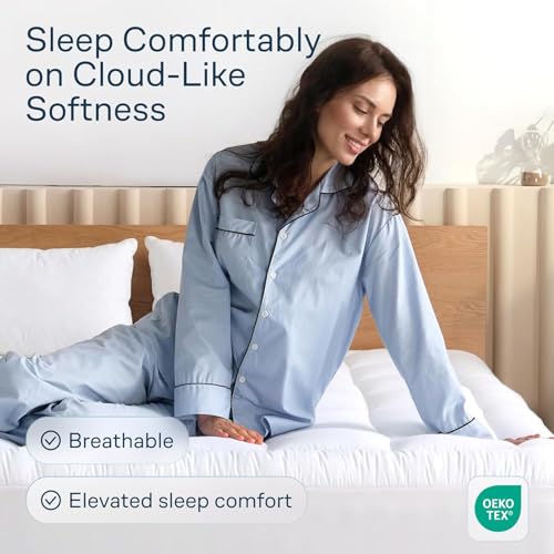 Niagara Sleep Solution 100% Cotton Top Queen Size Mattress Pad, Pillow Top | Cloud-Like Soft Mattress Topper, Breathable Cover, 20" Deep Pocket, Back Pain Relief, Perfect for Hot Sleepers, White