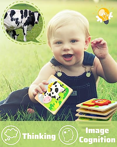 Benresive Wooden Toddler Puzzles, Montessori Toddler Toys for 1 2 Year Old | 6 Pcs Puzzles, 1 2 3 Year Old Girl Boy Great Gifts, Learning Educational Preschool Bolck Toys for 1 2 3 Year Old