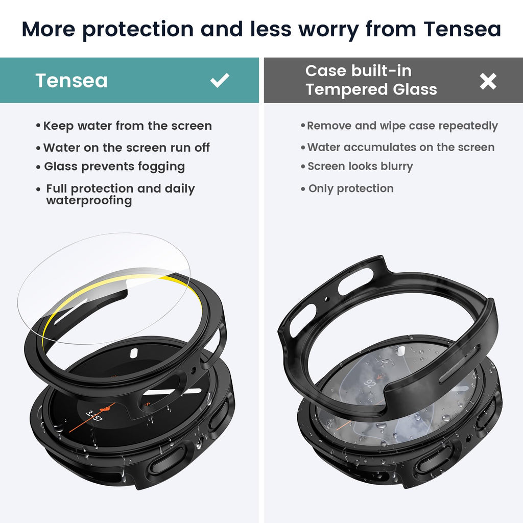Tensea [5+5Pack for Samsung Galaxy Watch 8/9 Screen Protector Case 44mm | Hard PC Bumper/HD Tempered Glass Protective Film Accessories, Face Cover Set, Galaxy Watch 8/9 44 mm Case for Women Men