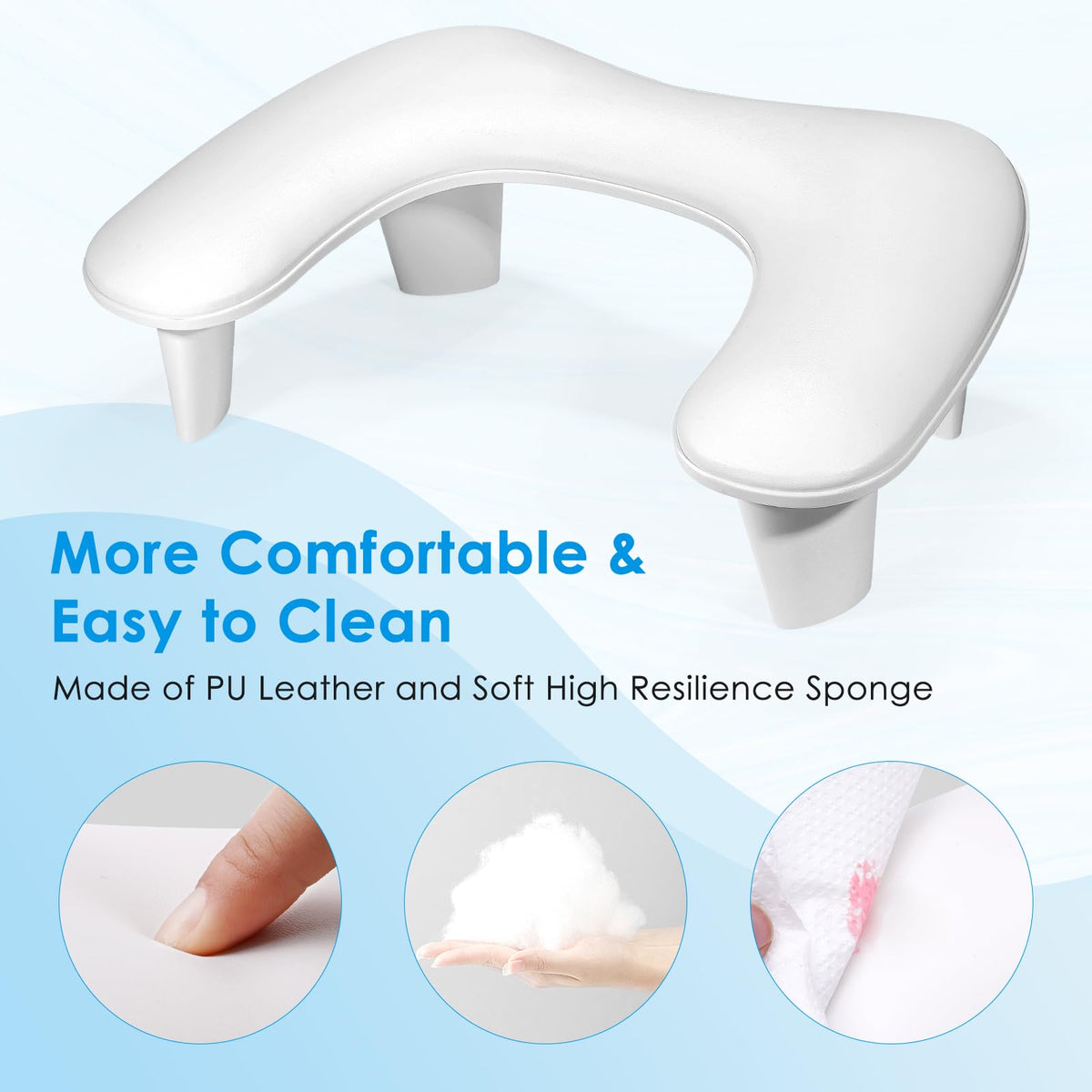 LIONVISON Arm Rest for Nails Tech U Shaped - Comfortable Manicure Nail Hand Rest Pillow Cushion, Nail Armrest Stand for Acrylic Nail Art Tech, Quick Installation, White