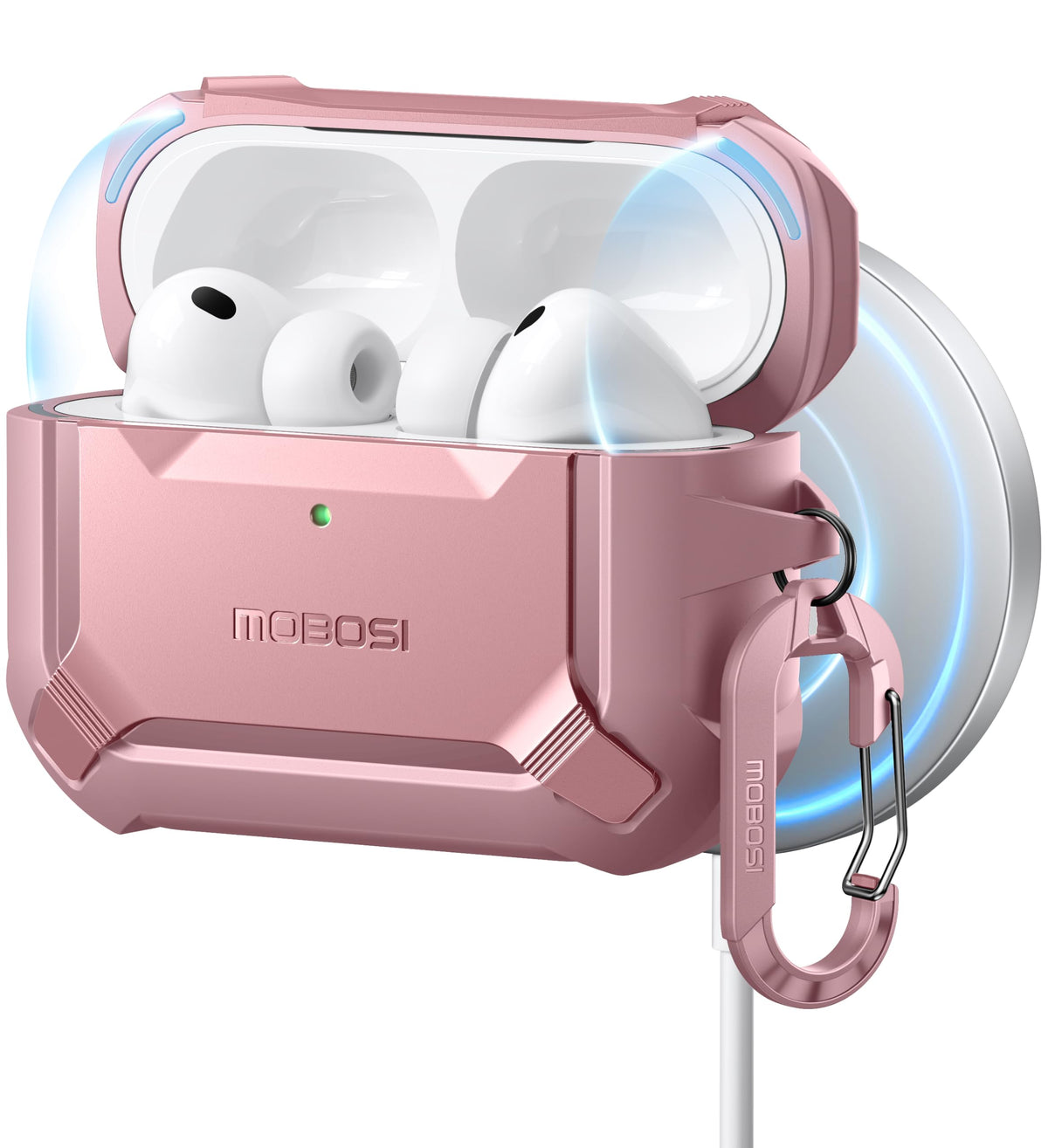 MOBOSI for AirPods Pro 3 Case with Magnetic Lid Lock,Pink | Compatible with MagSafe,Military Grade Shockproof Protective Cover with Cleaner Kit& Keychain for iPod Pro 3 Case(2025)
