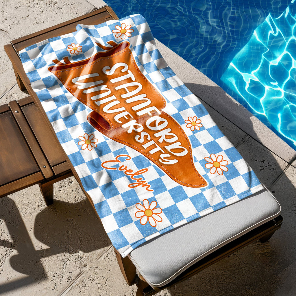 Personalized University & Name Pennant Beach Towel - Graduation Gift for Her/Him