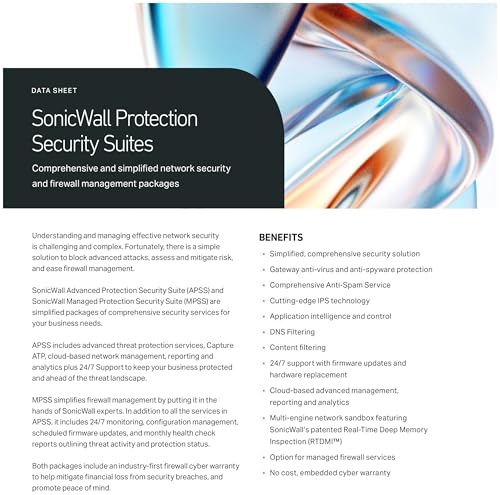SonicWall Advanced Protection Service Suite for TZ370-1 Year License (02-SSC-6529) - Capture ATP, Threat Prevention, CFS & 24x7 Support
