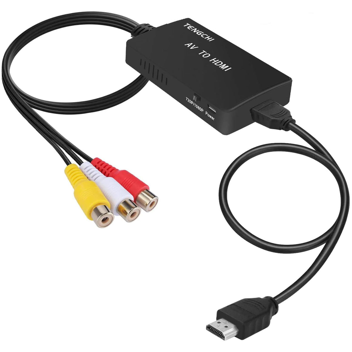 Tengchi RCA to HDMI Converter, AV to HDMI Adapter | Composite to HDMI Support 1080P PAL/NTSC For PS1, PS2, PS3, STB, Xbox, VHS, VCR, DVD Players