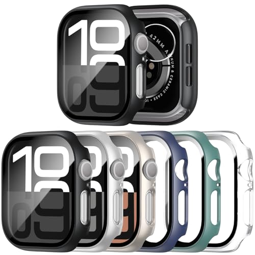 JERXUN 6 Pack Case with Screen Protector for Apple Watch Series 11/10 46mm | Face Cover with Tempered Glass for iWatch 11/10 46mm, Scratch Resistant, Sensitive Touch Protection Hard PC Bumper