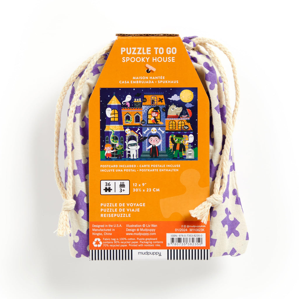 Mudpuppy - Spooky House 36 Piece Puzzle to Go for Kids | Ages 3-5, 4-6, Reusable Pouch For Travel, Postcard Included, Haunted Themed, Family Fun, Screen-Free Play, FSC Certified