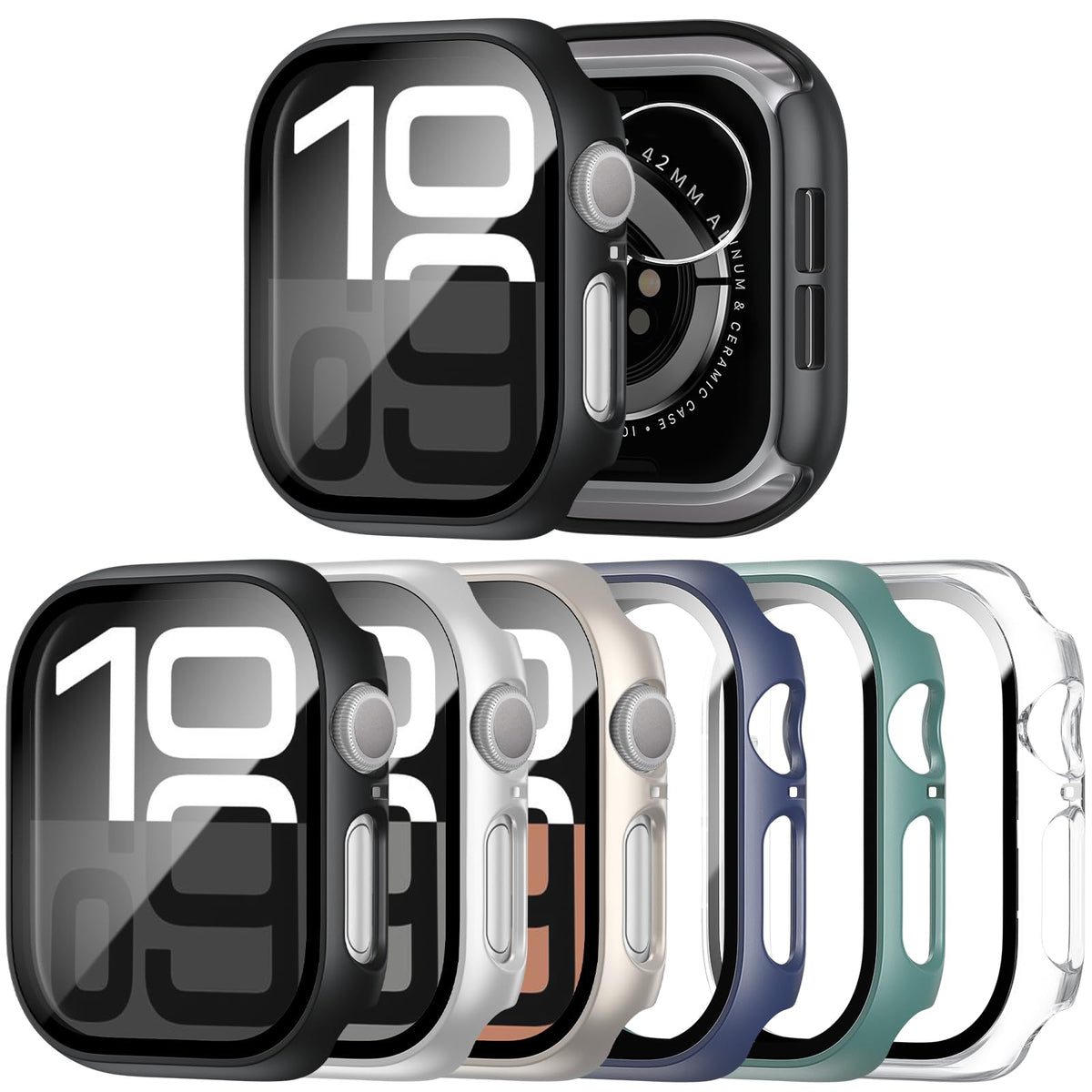 JERXUN 6 Pack Case with Screen Protector for Apple Watch Series 11/10 46mm | Face Cover with Tempered Glass for iWatch 11/10 46mm, Scratch Resistant, Sensitive Touch Protection Hard PC Bumper