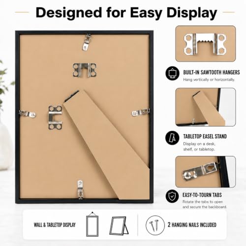 JCJMY 8.5x11 Picture Frame for Wall or Tabletop Display, Black | 8.5 x 11 Certificate Photo Frame with Shatter-Resistant Plexiglass, Sturdy Classic 8.5 by 11 Frame